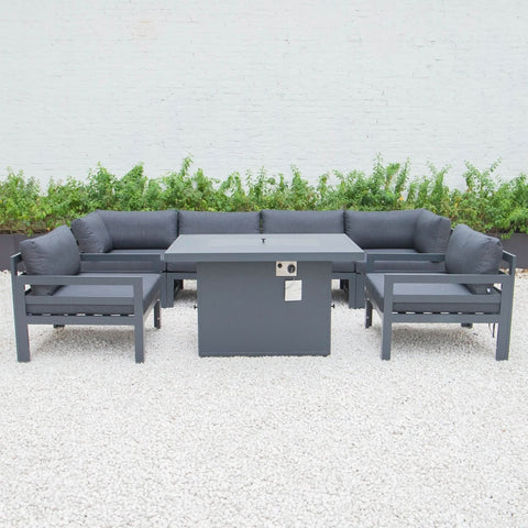Chelsea 7-Piece Patio Sectional & Fire Pit Table Black Aluminum With Cushions