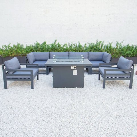 Chelsea 7-Piece Patio Sectional & Fire Pit Table Black Aluminum With Cushions