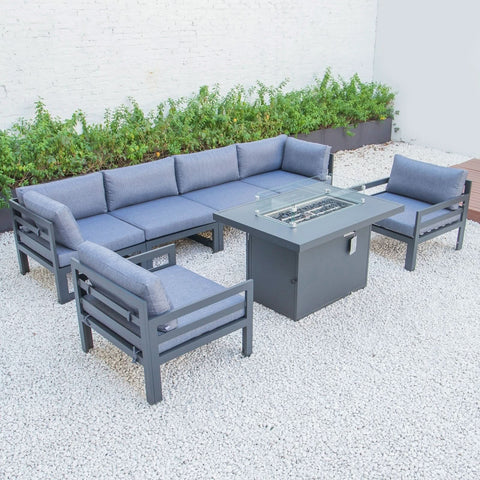 Chelsea 7-Piece Patio Sectional & Fire Pit Table Black Aluminum With Cushions