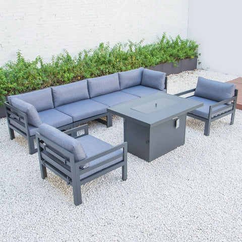 Chelsea 7-Piece Patio Sectional & Fire Pit Table Black Aluminum With Cushions