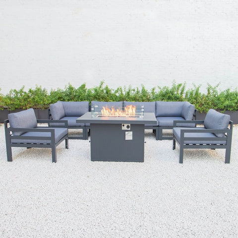 Chelsea 7-Piece Patio Sectional & Fire Pit Table Black Aluminum With Cushions