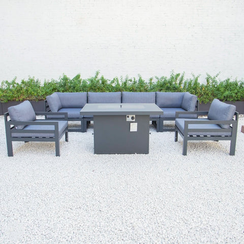 Chelsea 7-Piece Patio Sectional & Fire Pit Table Black Aluminum With Cushions