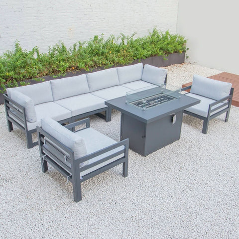 Chelsea 7-Piece Patio Sectional & Fire Pit Table Black Aluminum With Cushions