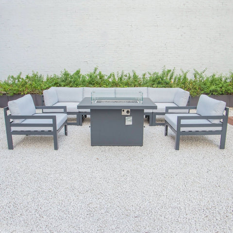 Chelsea 7-Piece Patio Sectional & Fire Pit Table Black Aluminum With Cushions