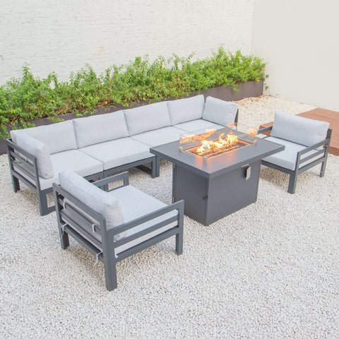 Chelsea 7-Piece Patio Sectional & Fire Pit Table Black Aluminum With Cushions