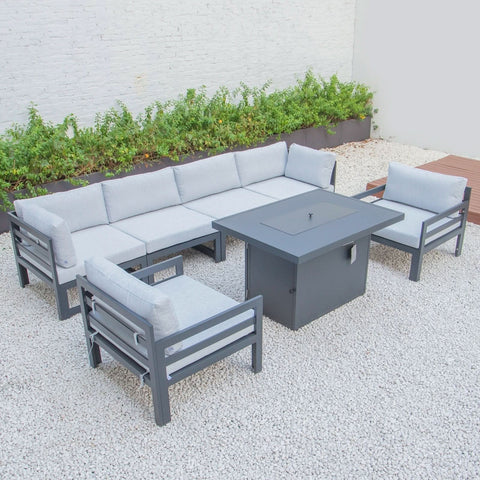 Chelsea 7-Piece Patio Sectional & Fire Pit Table Black Aluminum With Cushions