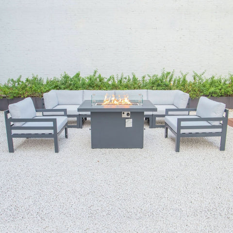 Chelsea 7-Piece Patio Sectional & Fire Pit Table Black Aluminum With Cushions