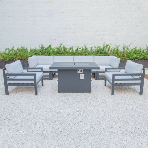 Chelsea 7-Piece Patio Sectional & Fire Pit Table Black Aluminum With Cushions