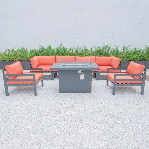 Chelsea 7-Piece Patio Sectional & Fire Pit Table Black Aluminum With Cushions