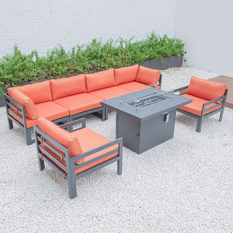 Chelsea 7-Piece Patio Sectional & Fire Pit Table Black Aluminum With Cushions