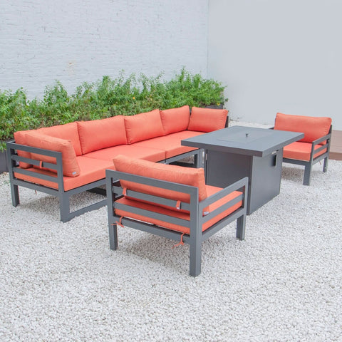 Chelsea 7-Piece Patio Sectional & Fire Pit Table Black Aluminum With Cushions