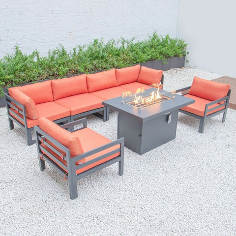 Chelsea 7-Piece Patio Sectional & Fire Pit Table Black Aluminum With Cushions