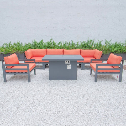 Chelsea 7-Piece Patio Sectional & Fire Pit Table Black Aluminum With Cushions
