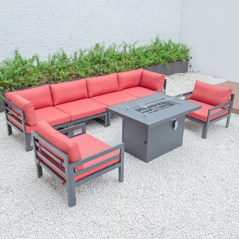 Chelsea 7-Piece Patio Sectional & Fire Pit Table Black Aluminum With Cushions