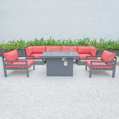 Chelsea 7-Piece Patio Sectional & Fire Pit Table Black Aluminum With Cushions