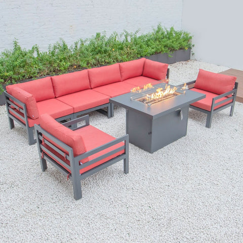 Chelsea 7-Piece Patio Sectional & Fire Pit Table Black Aluminum With Cushions
