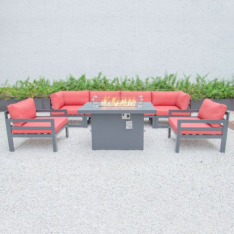 Chelsea 7-Piece Patio Sectional & Fire Pit Table Black Aluminum With Cushions