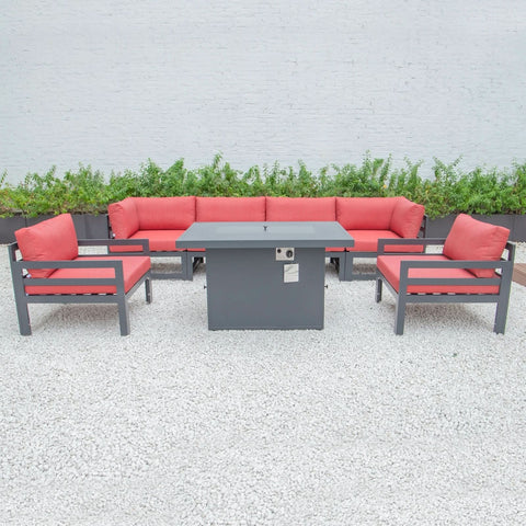 Chelsea 7-Piece Patio Sectional & Fire Pit Table Black Aluminum With Cushions