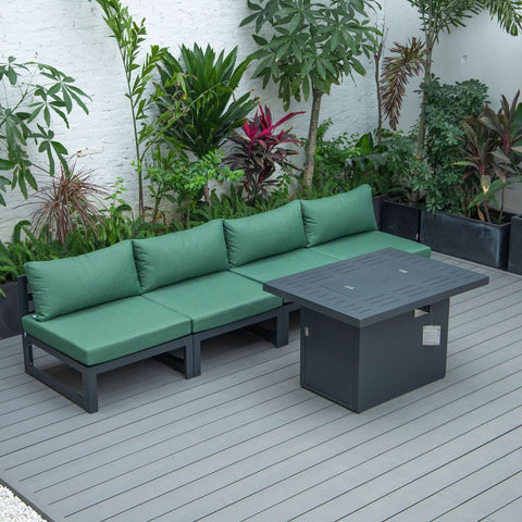 Chelsea 5-Piece Middle Patio Chairs and Fire Pit Table Set Black Aluminum With Cushions