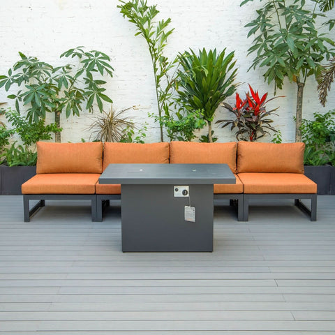 Chelsea 5-Piece Middle Patio Chairs and Fire Pit Table Set Black Aluminum With Cushions
