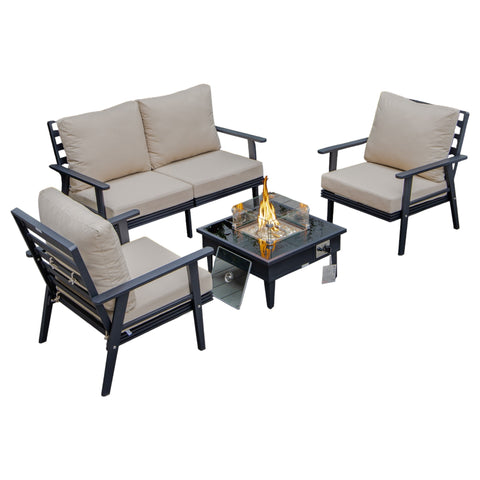 Walbrooke Aluminum Patio Conversation With Fire Pit Table & Tank Holder