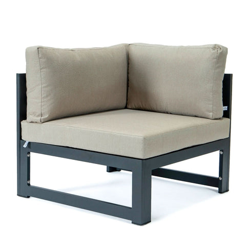 Chelsea 5-Piece Sectional Loveseat and Fireplace Set Black Aluminum with Cushions