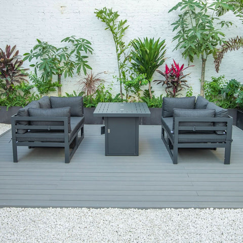 Chelsea 5-Piece Sectional Loveseat and Fireplace Set Black Aluminum with Cushions
