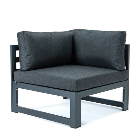 Chelsea 5-Piece Sectional Loveseat and Fireplace Set Black Aluminum with Cushions