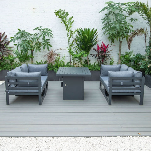 Chelsea 5-Piece Sectional Loveseat and Fireplace Set Black Aluminum with Cushions