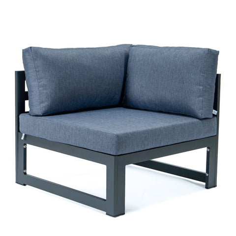 Chelsea 5-Piece Sectional Loveseat and Fireplace Set Black Aluminum with Cushions