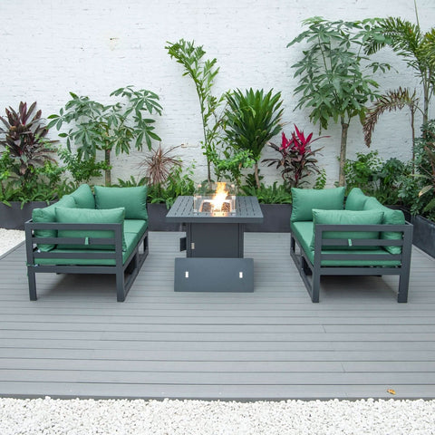 Chelsea 5-Piece Sectional Loveseat and Fireplace Set Black Aluminum with Cushions