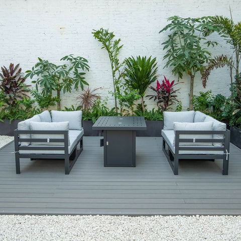 Chelsea 5-Piece Sectional Loveseat and Fireplace Set Black Aluminum with Cushions