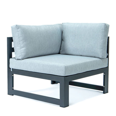 Chelsea 5-Piece Sectional Loveseat and Fireplace Set Black Aluminum with Cushions