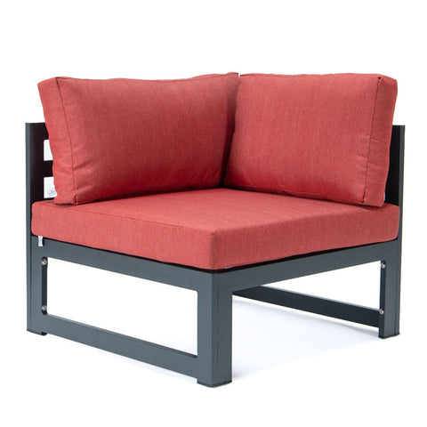 Chelsea 5-Piece Sectional Loveseat and Fireplace Set Black Aluminum with Cushions