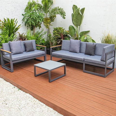 Chelsea Black Sectional With Adjustable Headrest & Coffee Table With Two Tone Cushions