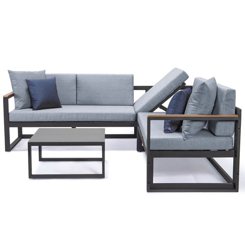 Chelsea Black Sectional With Adjustable Headrest & Coffee Table With Two Tone Cushions