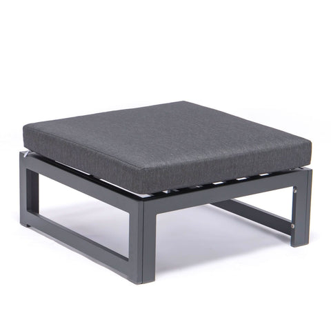 Chelsea Outdoor Patio Black Aluminum Ottomans With Cushions Set Of 2