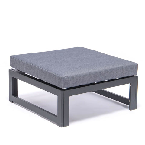 Chelsea Outdoor Patio Black Aluminum Ottomans With Cushions Set Of 2