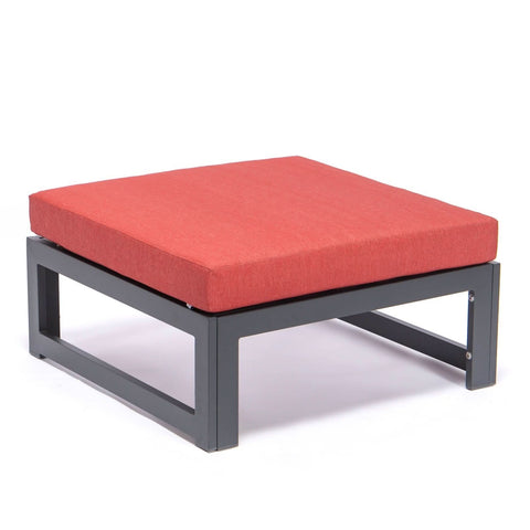 Chelsea Outdoor Patio Black Aluminum Ottomans With Cushions Set Of 2