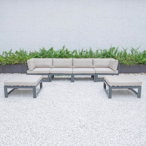 Chelsea 6-Piece Patio Ottoman Sectional Black Aluminum With Cushions
