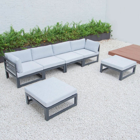 Chelsea 6-Piece Patio Ottoman Sectional Black Aluminum With Cushions