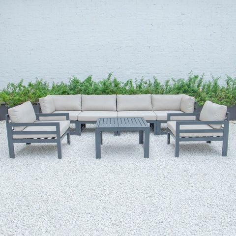 Chelsea 7-Piece Patio Sectional & Coffee Table Set Black Aluminum With Cushions