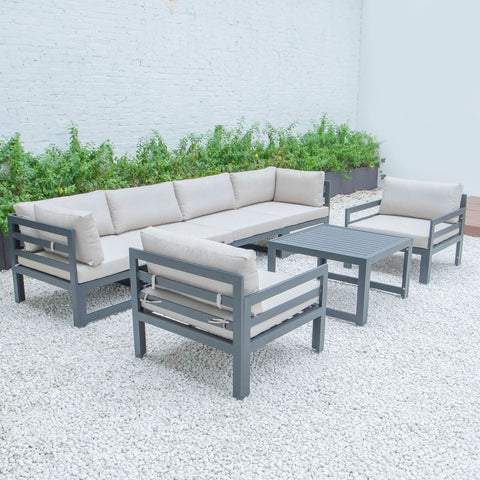 Chelsea 7-Piece Patio Sectional & Coffee Table Set Black Aluminum With Cushions