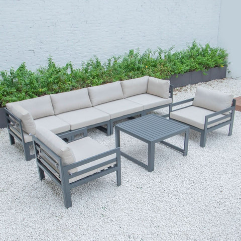 Chelsea 7-Piece Patio Sectional & Coffee Table Set Black Aluminum With Cushions