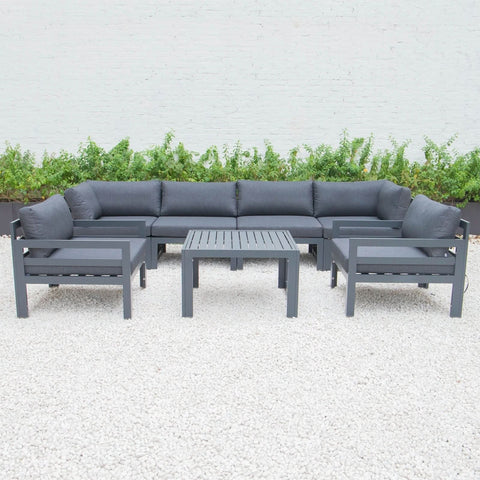 Chelsea 7-Piece Patio Sectional & Coffee Table Set Black Aluminum With Cushions