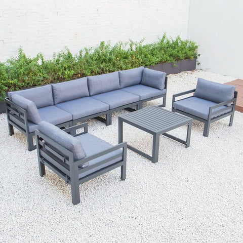 Chelsea 7-Piece Patio Sectional & Coffee Table Set Black Aluminum With Cushions