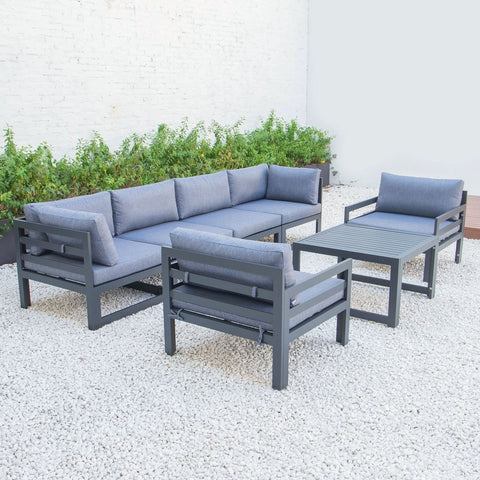 Chelsea 7-Piece Patio Sectional & Coffee Table Set Black Aluminum With Cushions