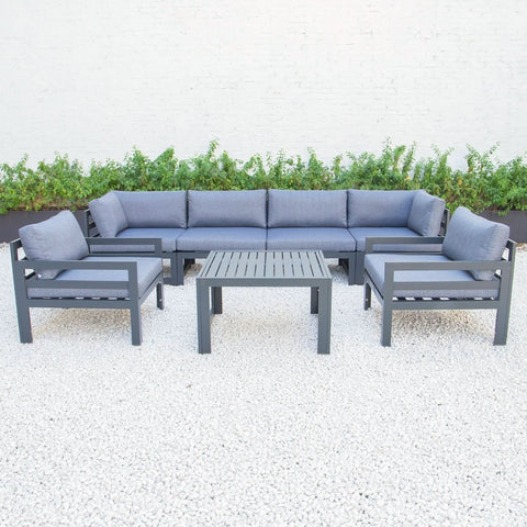 Chelsea 7-Piece Patio Sectional & Coffee Table Set Black Aluminum With Cushions