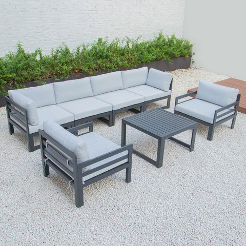 Chelsea 7-Piece Patio Sectional & Coffee Table Set Black Aluminum With Cushions