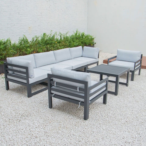 Chelsea 7-Piece Patio Sectional & Coffee Table Set Black Aluminum With Cushions